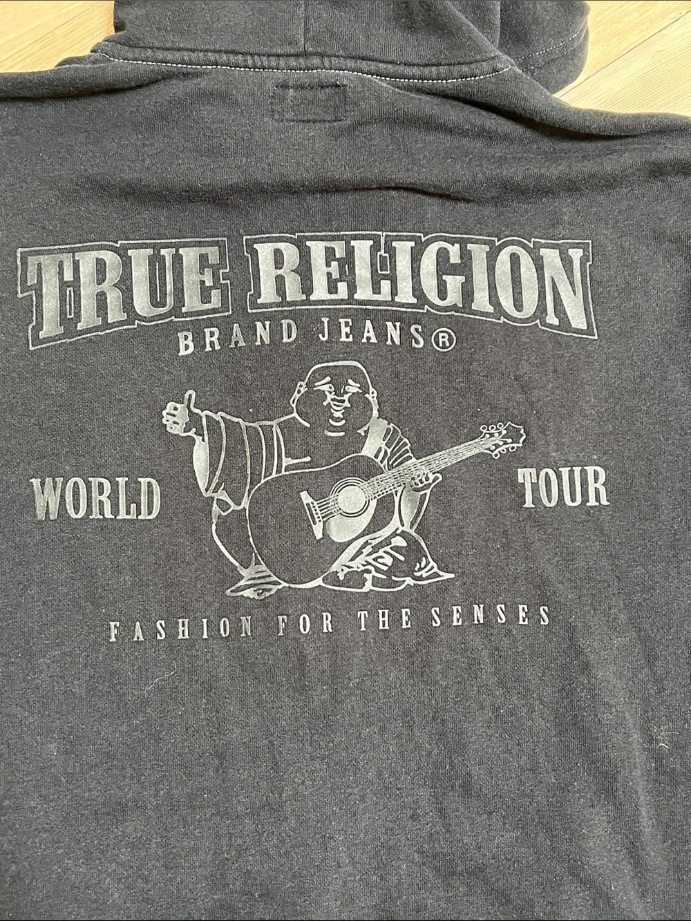 True Religion Black Zip Hoodie with Contrast Drawcords